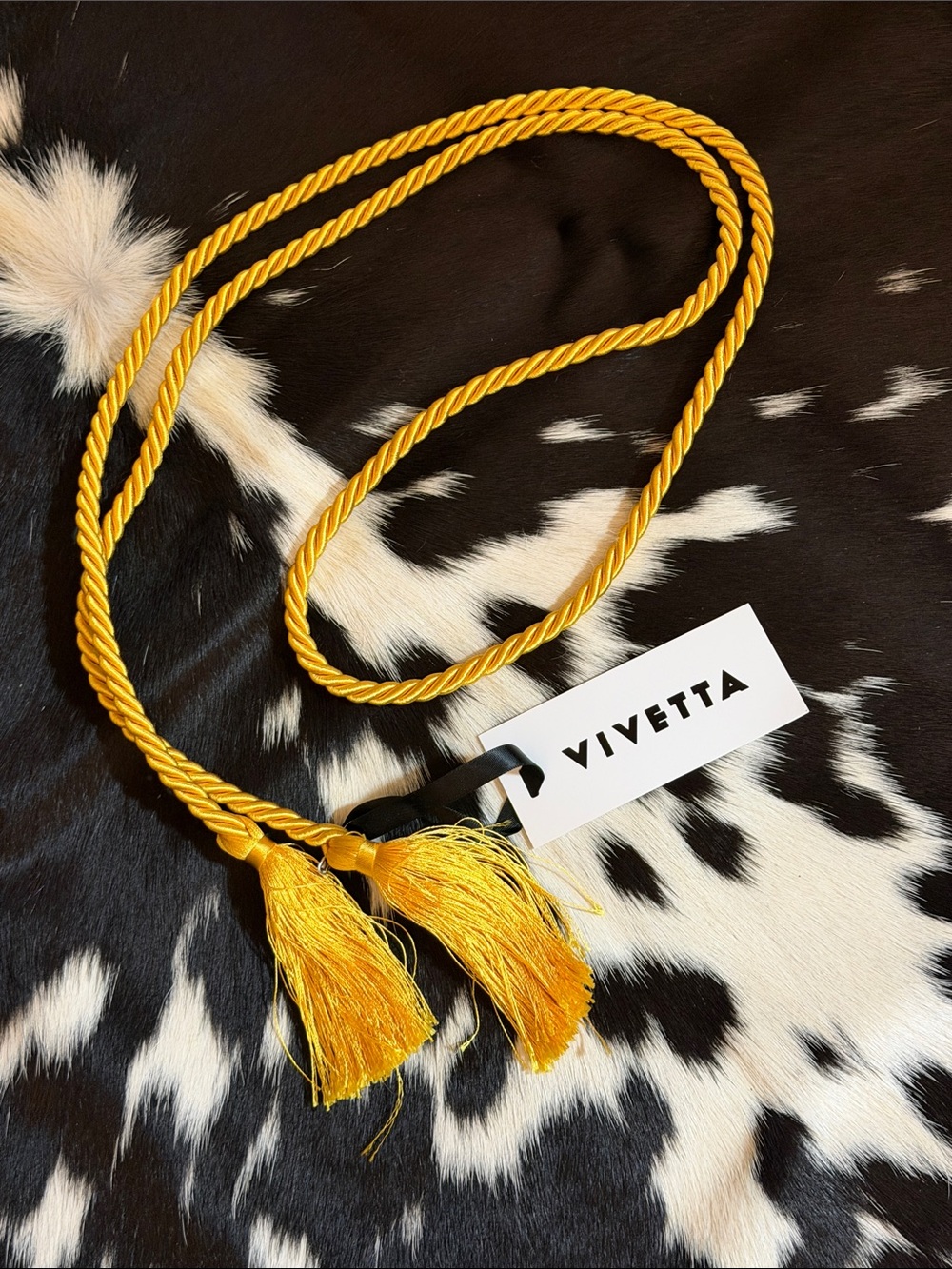 NWT VIVETTA Made In Italy Yellow Gold Twisted Tassel Necklace / Belt